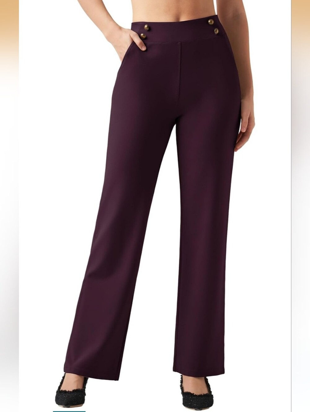 Wide Leg High-Waist Pants in Deep Plum - Classic Women's Trousers